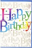 The birthday card shown here channels all the excitement of a special day in Brent into a single, vivid design. Dominating the front is the message Happy Birthday, spelled out in broad, crisp letters that sweep across the card with carefree confidence. Each letter holds a gradient of colour that shifts gently from deep berry red through lively pinks and violets to cool blues, verdant greens, and cheerful yellow, giving the words a soft rainbow glow. The transitions are velvety and smooth, more like watercolour washes than harsh stripes, creating an impression of movement and warmth. Beneath and around this main text, the entire background is filled with the words Happy Birthday to you repeated in slender gold script. The cursive lettering is elegant and delicate, its metallic sheen catching tiny flashes of light that sparkle like glimpses of sun on the pavements near Wembley Park after a rain shower. Here and there, minute specks and star-like sparkles add a hint of confetti, reinforcing the feeling that the card itself is part of the celebration. The base colour of the background is pale and neutral, allowing both the rainbow letters and the golden script to stand out clearly without visual clutter. The print finish looks smooth with a gentle gloss, and the main letters appear slightly raised, suggesting a pleasant texture under the fingertips. The overall effect is joyful and stylish, suitable for everything from children's birthdays to elegant milestone occasions. It's easy to picture this card tucked into a bright bouquet on its way to a birthday surprise somewhere in Brent - perhaps delivered to a home near Neasden, a flat close to Harlesden, or an office by the busy streets of Wembley for a day that feels genuinely celebrated.